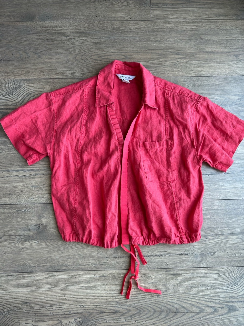Athleta Red Drawstring Boxy Short Sleeve Shirt